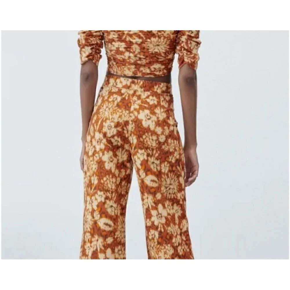 NEW Zara wide leg LINEN Pants XSMALL burnt orange Bohemian